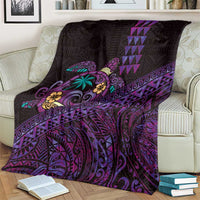 Hawaiian Abstract Sea Turtle Blanket Polynesian Tapa Art and Kakau Tattoo Purple WaterColor LT03 - Polynesian Pride