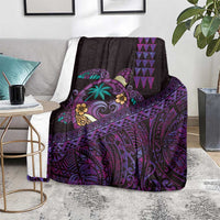 Hawaiian Abstract Sea Turtle Blanket Polynesian Tapa Art and Kakau Tattoo Purple WaterColor LT03 - Polynesian Pride