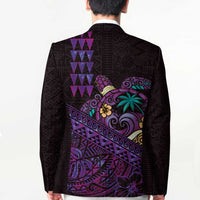Hawaiian Abstract Sea Turtle Blazer Polynesian Tapa Art and Kakau Tattoo Purple WaterColor LT03 - Polynesian Pride