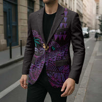Hawaiian Abstract Sea Turtle Blazer Polynesian Tapa Art and Kakau Tattoo Purple WaterColor LT03 - Polynesian Pride