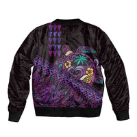 Hawaiian Abstract Sea Turtle Bomber Jacket Polynesian Tapa Art and Kakau Tattoo Purple WaterColor LT03 - Polynesian Pride