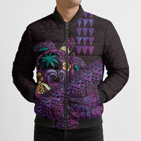 Hawaiian Abstract Sea Turtle Bomber Puffer Jacket Polynesian Tapa Art and Kakau Tattoo Purple WaterColor LT03 - Polynesian Pride
