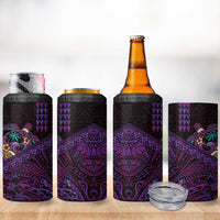 Hawaiian Abstract Sea Turtle 4 in 1 Can Cooler Tumbler Polynesian Tapa Art and Kakau Tattoo Purple WaterColor LT03 - Polynesian Pride