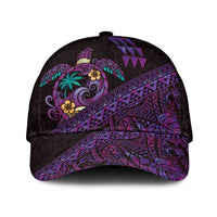 Hawaiian Abstract Sea Turtle Classic Cap Polynesian Tapa Art and Kakau Tattoo Purple WaterColor LT03 Universal Fit Black - Polynesian Pride