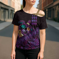 Hawaiian Abstract Sea Turtle Cross Shoulder Shirt Polynesian Tapa Art and Kakau Tattoo Purple WaterColor LT03 - Polynesian Pride