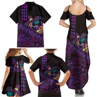 Hawaiian Abstract Sea Turtle Family Matching Summer Maxi Dress and Hawaiian Shirt Polynesian Tapa Art and Kakau Tattoo Purple WaterColor LT03 - Polynesian Pride