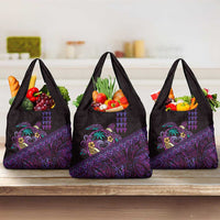 Hawaiian Abstract Sea Turtle Grocery Bag Polynesian Tapa Art and Kakau Tattoo Purple WaterColor LT03 3-pack One Size Black - Polynesian Pride