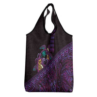 Hawaiian Abstract Sea Turtle Grocery Bag Polynesian Tapa Art and Kakau Tattoo Purple WaterColor LT03 - Polynesian Pride