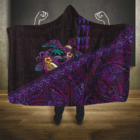 Hawaiian Abstract Sea Turtle Hooded Blanket Polynesian Tapa Art and Kakau Tattoo Purple WaterColor LT03 - Polynesian Pride