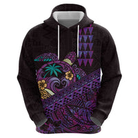 Hawaiian Abstract Sea Turtle Hoodie Polynesian Tapa Art and Kakau Tattoo Purple WaterColor LT03 - Polynesian Pride