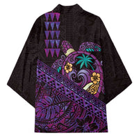 Hawaiian Abstract Sea Turtle Kimono Polynesian Tapa Art and Kakau Tattoo Purple WaterColor LT03 - Polynesian Pride