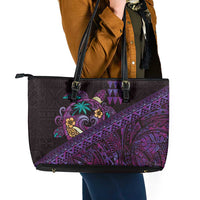 Hawaiian Abstract Sea Turtle Leather Tote Bag Polynesian Tapa Art and Kakau Tattoo Purple WaterColor LT03 - Polynesian Pride