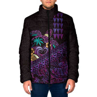 Hawaiian Abstract Sea Turtle Padded Jacket Polynesian Tapa Art and Kakau Tattoo Purple WaterColor LT03 Men Black - Polynesian Pride