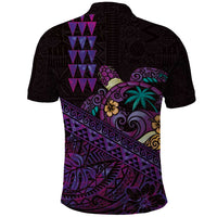 Hawaiian Abstract Sea Turtle Polo Shirt Polynesian Tapa Art and Kakau Tattoo Purple WaterColor LT03 - Polynesian Pride