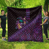 Hawaiian Abstract Sea Turtle Quilt Polynesian Tapa Art and Kakau Tattoo Purple WaterColor LT03 - Polynesian Pride