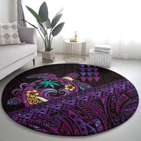 Hawaiian Abstract Sea Turtle Round Carpet Polynesian Tapa Art and Kakau Tattoo Purple WaterColor LT03 - Polynesian Pride
