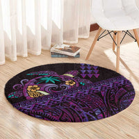 Hawaiian Abstract Sea Turtle Round Carpet Polynesian Tapa Art and Kakau Tattoo Purple WaterColor LT03 - Polynesian Pride