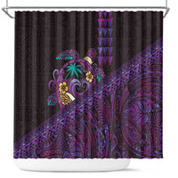 Hawaiian Abstract Sea Turtle Shower Curtain Polynesian Tapa Art and Kakau Tattoo Purple WaterColor LT03 Black - Polynesian Pride