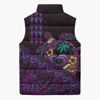 Hawaiian Abstract Sea Turtle Sleeveless Puffer Jacket Polynesian Tapa Art and Kakau Tattoo Purple WaterColor LT03 - Polynesian Pride