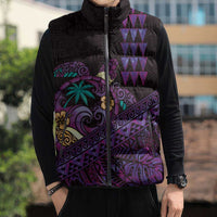 Hawaiian Abstract Sea Turtle Sleeveless Puffer Jacket Polynesian Tapa Art and Kakau Tattoo Purple WaterColor LT03 - Polynesian Pride