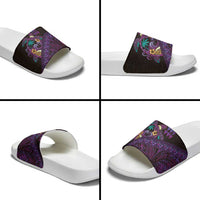 Hawaiian Abstract Sea Turtle Slide Sandals Polynesian Tapa Art and Kakau Tattoo Purple WaterColor LT03 - Polynesian Pride