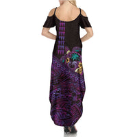 Hawaiian Abstract Sea Turtle Summer Maxi Dress Polynesian Tapa Art and Kakau Tattoo Purple WaterColor LT03 - Polynesian Pride