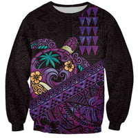 Hawaiian Abstract Sea Turtle Sweatshirt Polynesian Tapa Art and Kakau Tattoo Purple WaterColor LT03 Unisex Black - Polynesian Pride