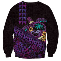 Hawaiian Abstract Sea Turtle Sweatshirt Polynesian Tapa Art and Kakau Tattoo Purple WaterColor LT03 - Polynesian Pride