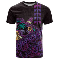 Hawaiian Abstract Sea Turtle T Shirt Polynesian Tapa Art and Kakau Tattoo Purple WaterColor LT03 Black - Polynesian Pride