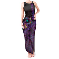 Hawaiian Abstract Sea Turtle Tank Maxi Dress Polynesian Tapa Art and Kakau Tattoo Purple WaterColor LT03 Women Black - Polynesian Pride