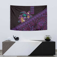 Hawaiian Abstract Sea Turtle Tapestry Polynesian Tapa Art and Kakau Tattoo Purple WaterColor LT03 - Polynesian Pride