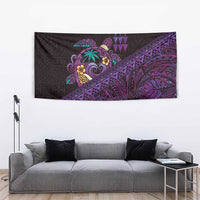 Hawaiian Abstract Sea Turtle Tapestry Polynesian Tapa Art and Kakau Tattoo Purple WaterColor LT03 - Polynesian Pride