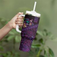 Hawaiian Abstract Sea Turtle Tumbler With Handle Polynesian Tapa Art and Kakau Tattoo Purple WaterColor LT03 - Polynesian Pride