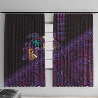 Hawaiian Abstract Sea Turtle Window Curtain Polynesian Tapa Art and Kakau Tattoo Purple WaterColor LT03 With Hooks Black - Polynesian Pride