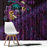 Hawaiian Abstract Sea Turtle Window Curtain Polynesian Tapa Art and Kakau Tattoo Purple WaterColor LT03 - Polynesian Pride