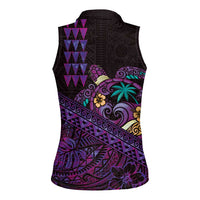 Hawaiian Abstract Sea Turtle Women Sleeveless Polo Shirt Polynesian Tapa Art and Kakau Tattoo Purple WaterColor LT03 - Polynesian Pride