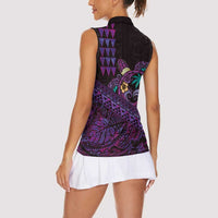 Hawaiian Abstract Sea Turtle Women Sleeveless Polo Shirt Polynesian Tapa Art and Kakau Tattoo Purple WaterColor LT03 - Polynesian Pride