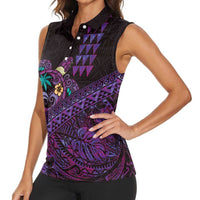 Hawaiian Abstract Sea Turtle Women Sleeveless Polo Shirt Polynesian Tapa Art and Kakau Tattoo Purple WaterColor LT03 - Polynesian Pride