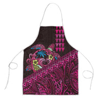 Hawaiian Abstract Sea Turtle Apron Polynesian Tapa Art and Kakau Tattoo Pink WaterColor LT03 Black - Polynesian Pride