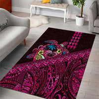 Hawaiian Abstract Sea Turtle Area Rug Polynesian Tapa Art and Kakau Tattoo Pink WaterColor LT03 - Polynesian Pride