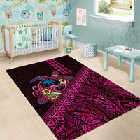 Hawaiian Abstract Sea Turtle Area Rug Polynesian Tapa Art and Kakau Tattoo Pink WaterColor LT03 - Polynesian Pride