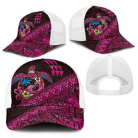 Hawaiian Abstract Sea Turtle Baseball Net Cap Polynesian Tapa Art and Kakau Tattoo Pink WaterColor LT03 - Polynesian Pride