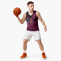 Hawaiian Abstract Sea Turtle Basketball Jersey Polynesian Tapa Art and Kakau Tattoo Pink WaterColor LT03 - Polynesian Pride