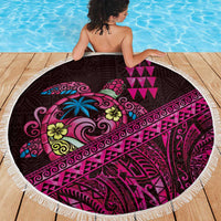 Hawaiian Abstract Sea Turtle Beach Blanket Polynesian Tapa Art and Kakau Tattoo Pink WaterColor LT03 - Polynesian Pride