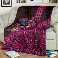 Hawaiian Abstract Sea Turtle Blanket Polynesian Tapa Art and Kakau Tattoo Pink WaterColor LT03 - Polynesian Pride