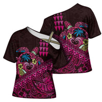 Hawaiian Abstract Sea Turtle Cross Shoulder Shirt Polynesian Tapa Art and Kakau Tattoo Pink WaterColor LT03 - Polynesian Pride