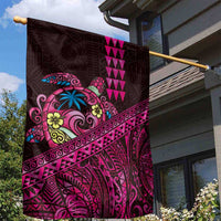 Hawaiian Abstract Sea Turtle Garden Flag Polynesian Tapa Art and Kakau Tattoo Pink WaterColor LT03 - Polynesian Pride