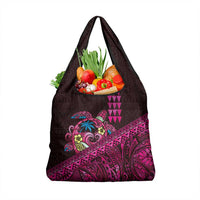 Hawaiian Abstract Sea Turtle Grocery Bag Polynesian Tapa Art and Kakau Tattoo Pink WaterColor LT03 1-pack One Size Black - Polynesian Pride
