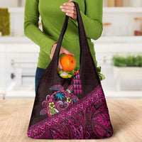 Hawaiian Abstract Sea Turtle Grocery Bag Polynesian Tapa Art and Kakau Tattoo Pink WaterColor LT03 - Polynesian Pride