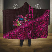 Hawaiian Abstract Sea Turtle Hooded Blanket Polynesian Tapa Art and Kakau Tattoo Pink WaterColor LT03 - Polynesian Pride